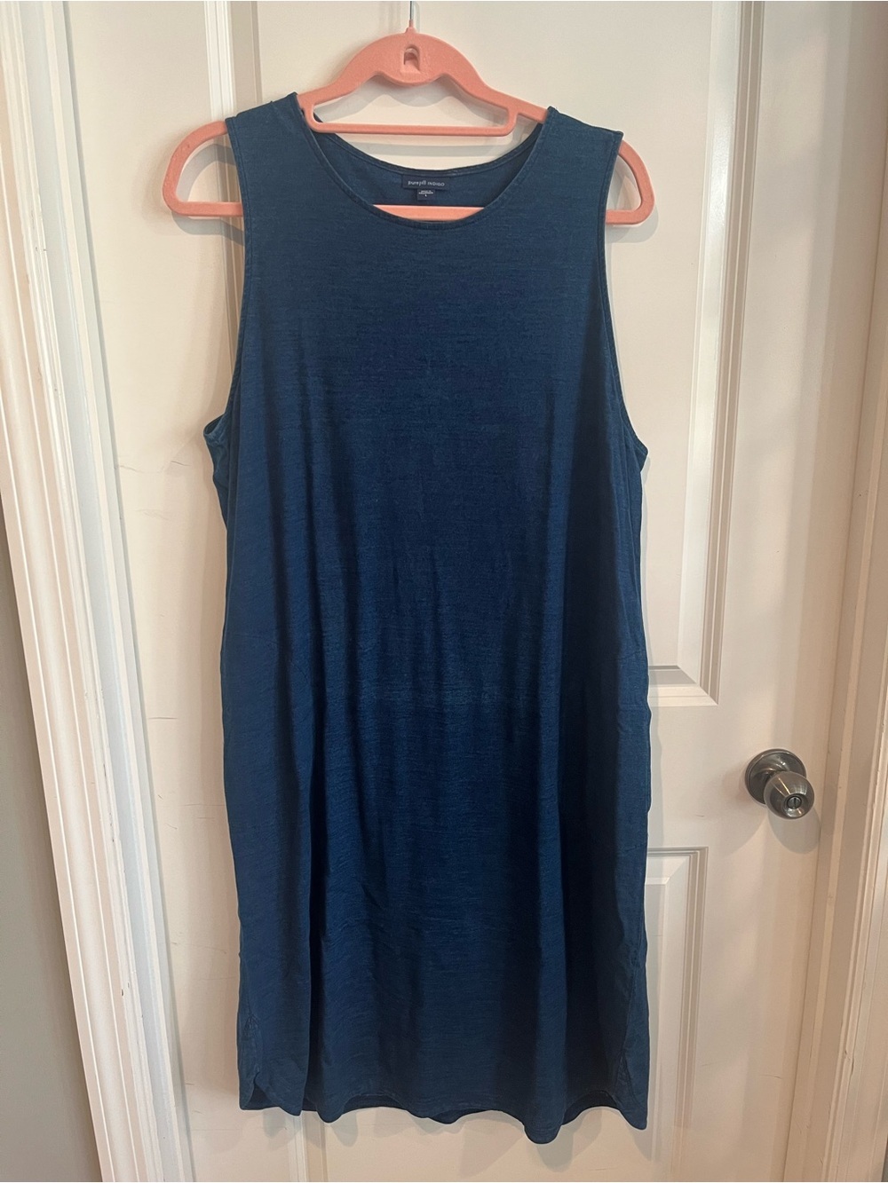 Pure Jill Indigo Blue Sleeveless Knit Midi Dress Size Large Relaxed Fit